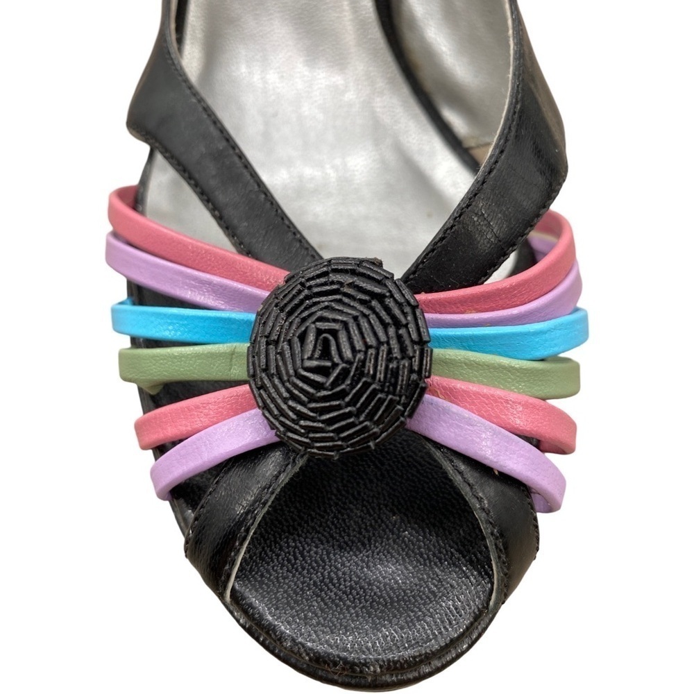 BCBG Paris Black Strappy Rosette Stiletto Heels Size 8
